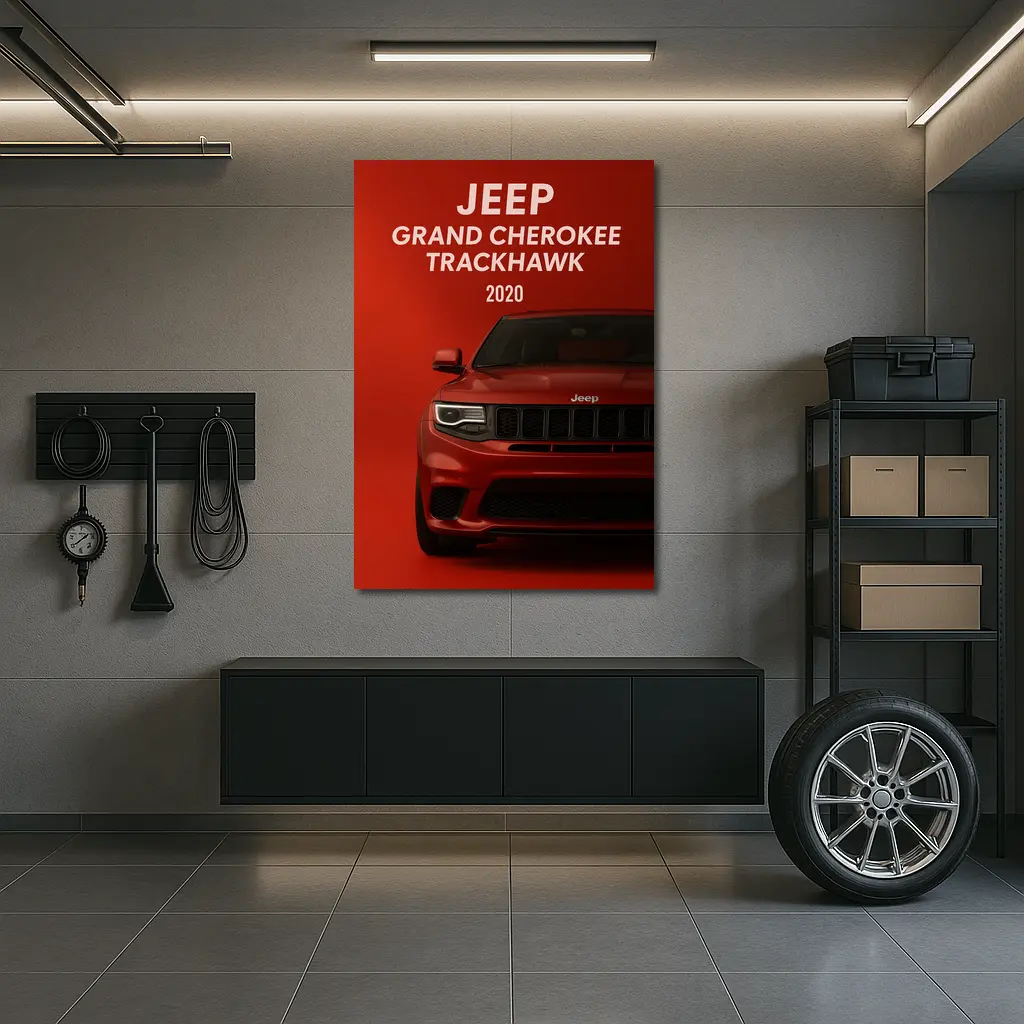 Jeep Grand Cherokee Trackhawk Red Background Art – Wall Art