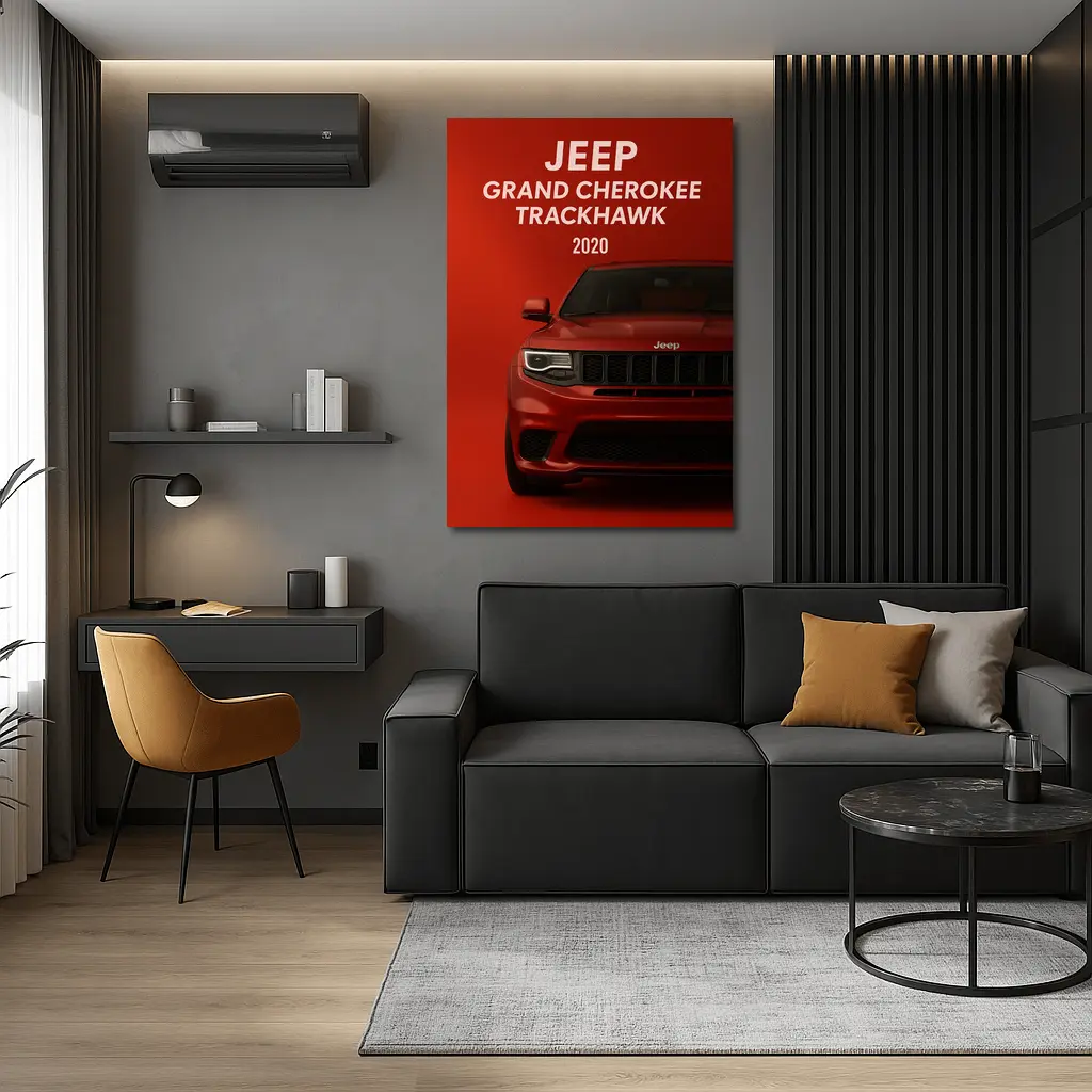 Jeep Grand Cherokee Trackhawk Red Background Art – Wall Art