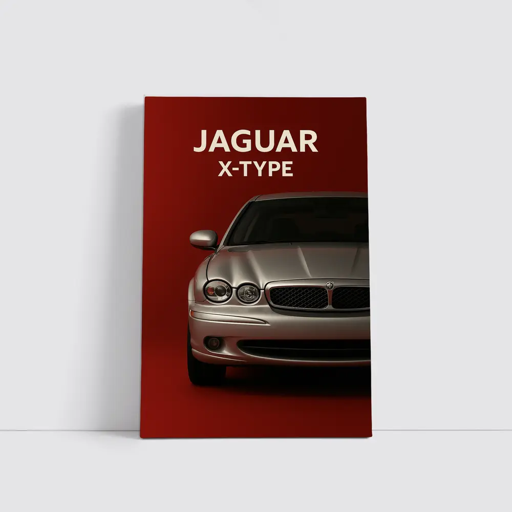Jaguar X-Type Car on Dark Red Background – Wall Art
