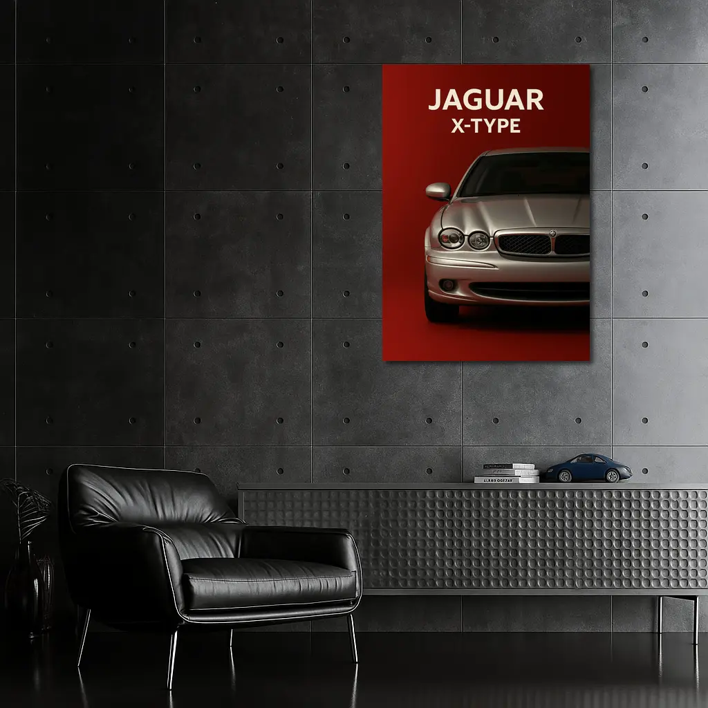 Jaguar X-Type Car on Dark Red Background – Wall Art