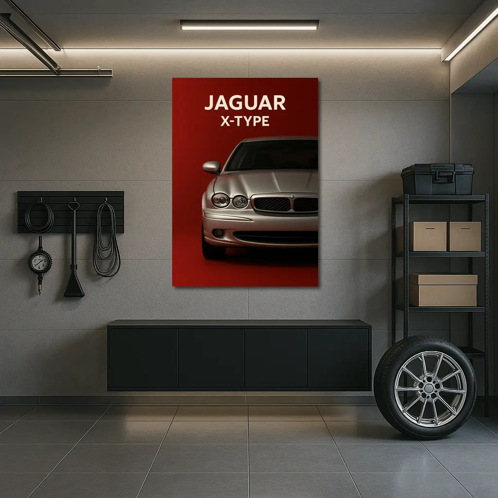 Jaguar X-Type Car on Dark Red Background – Wall Art