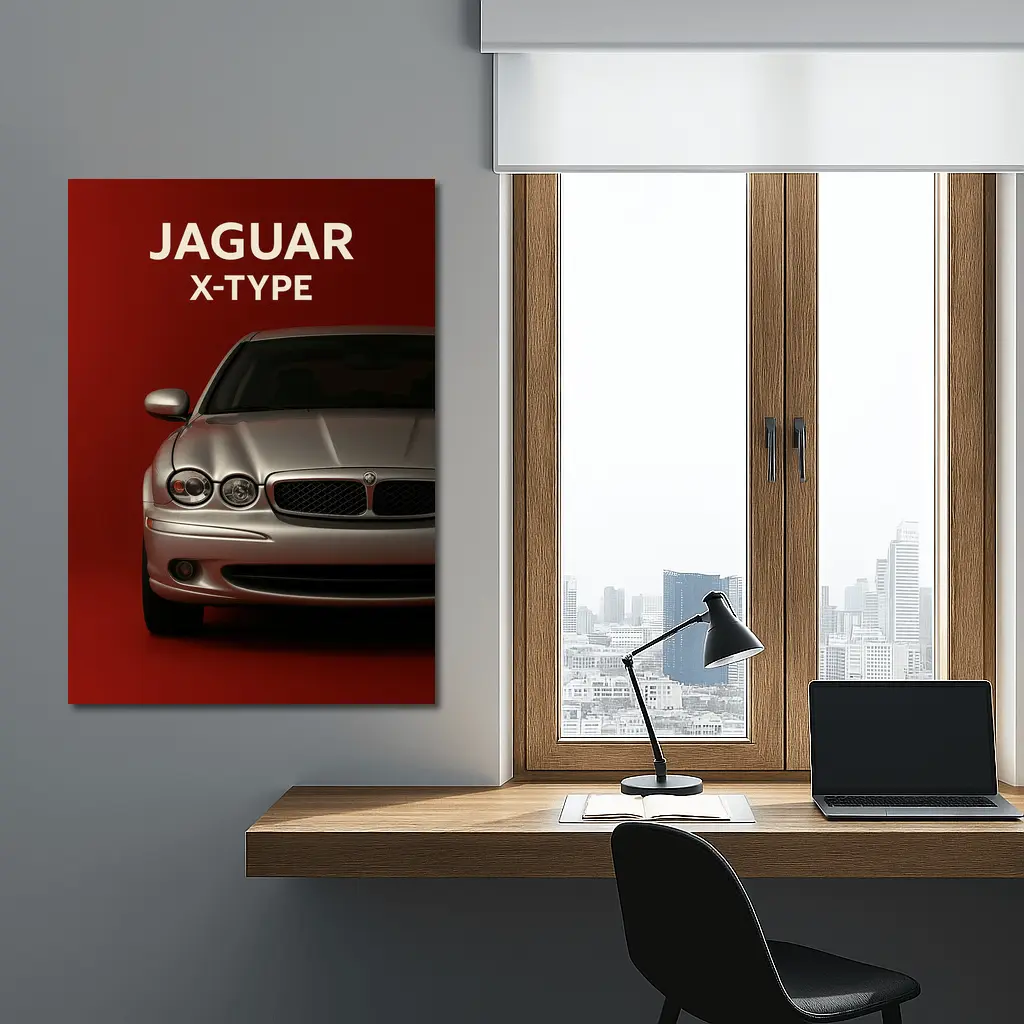 Jaguar X-Type Car on Dark Red Background – Wall Art