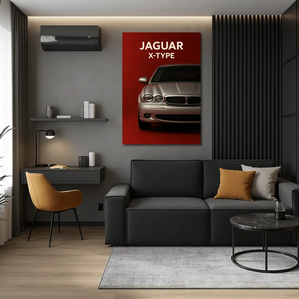 Jaguar X-Type Car on Dark Red Background – Wall Art