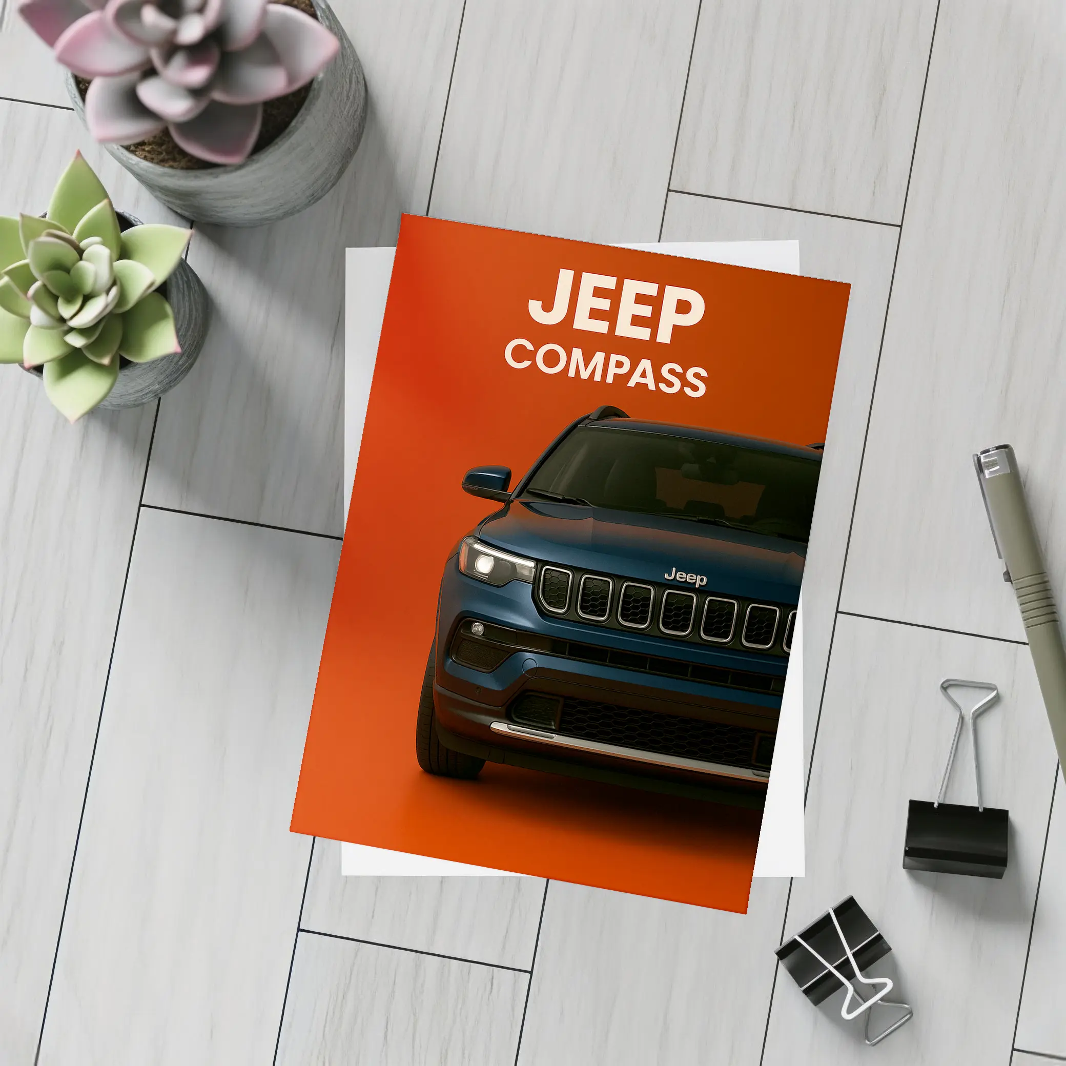 Jeep Compass SUV Bold Red Background – Postcards