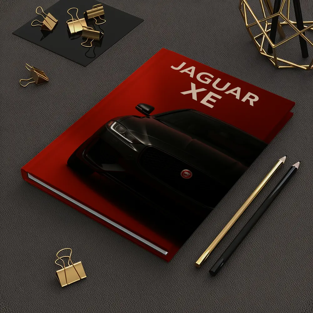 Jaguar XE Dark Car on Red Background – Notebooks