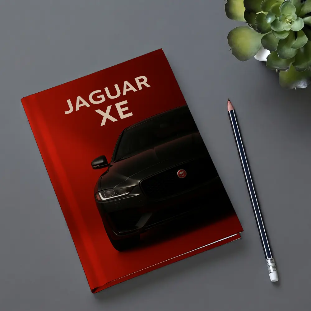 Jaguar XE Dark Car on Red Background – Notebooks