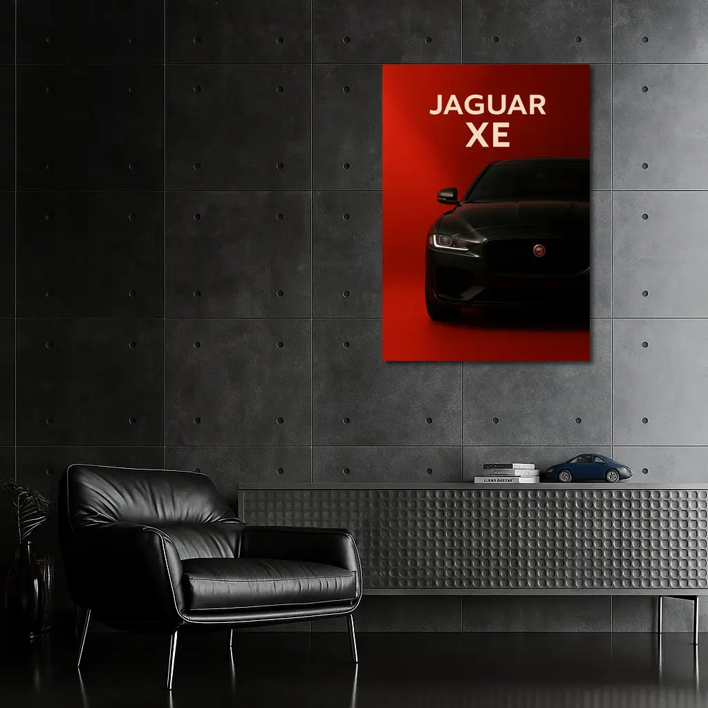 Jaguar XE Dark Car on Red Background – Wall Art