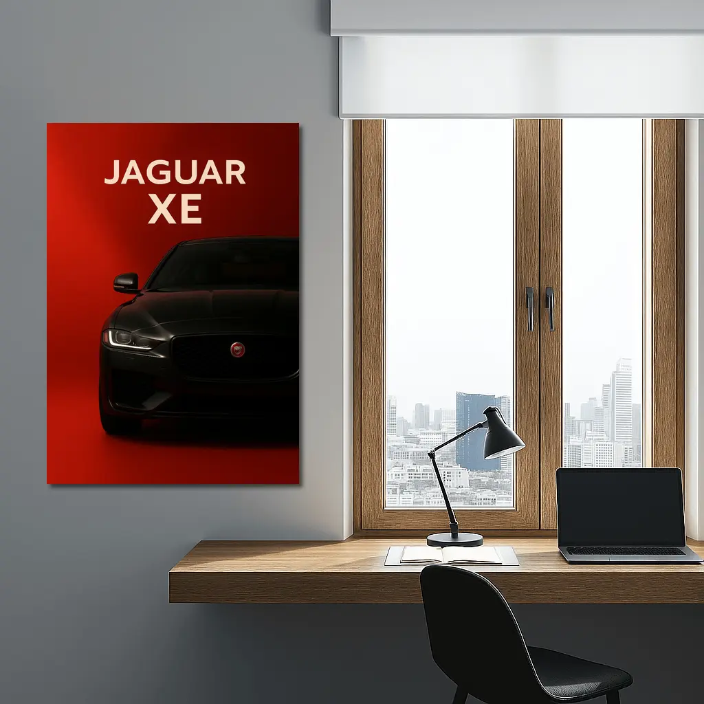 Jaguar XE Dark Car on Red Background – Wall Art