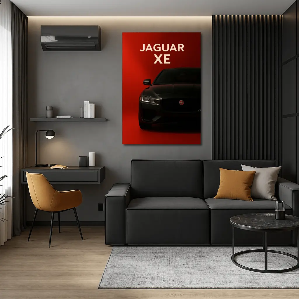 Jaguar XE Dark Car on Red Background – Wall Art