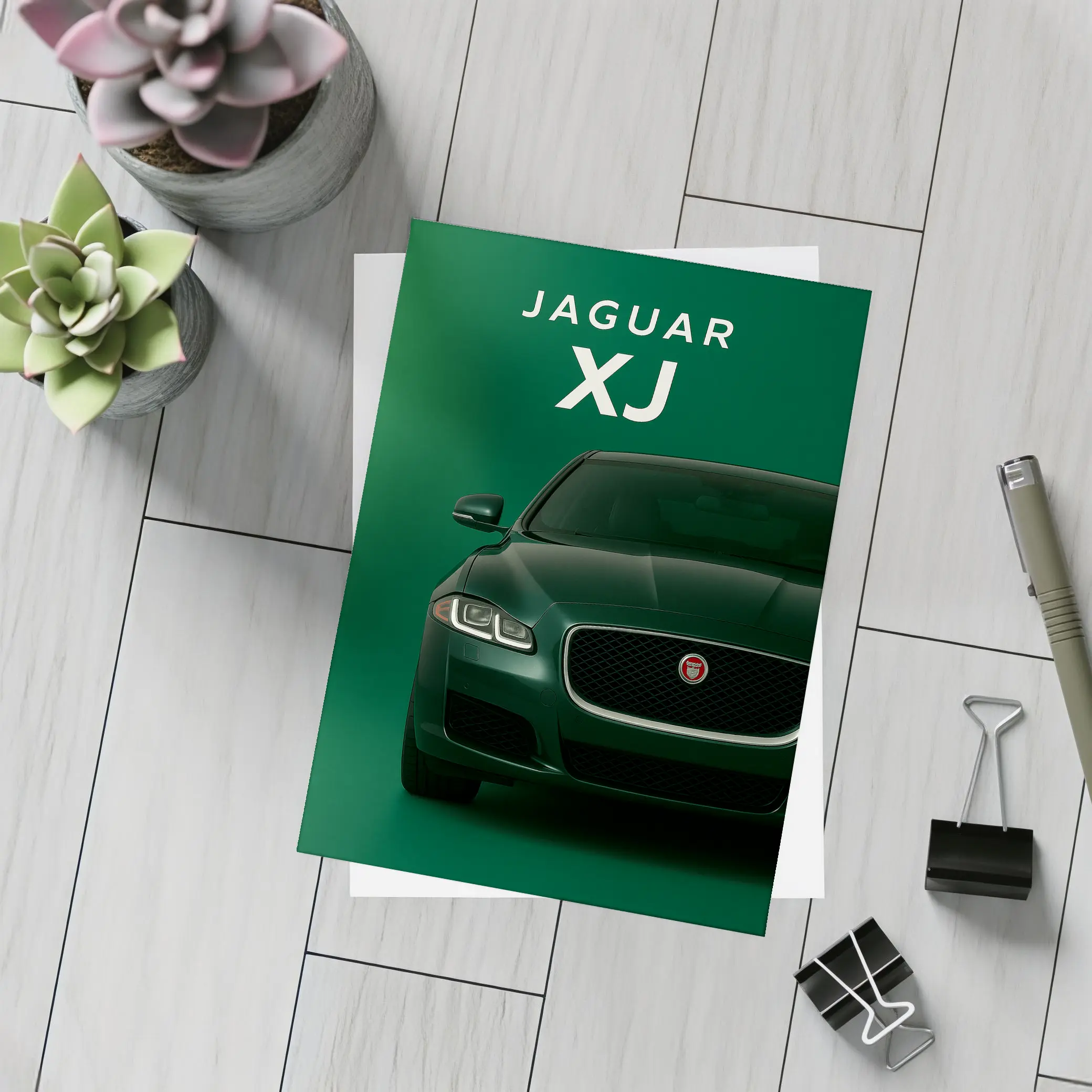Jaguar XJ Dark Green Luxury Sedan Art – Postcards