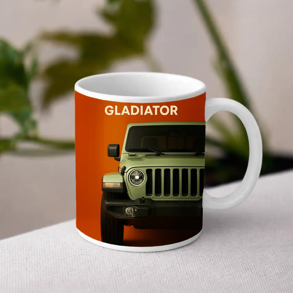 Jeep Gladiator Front View Orange Background – Mugs