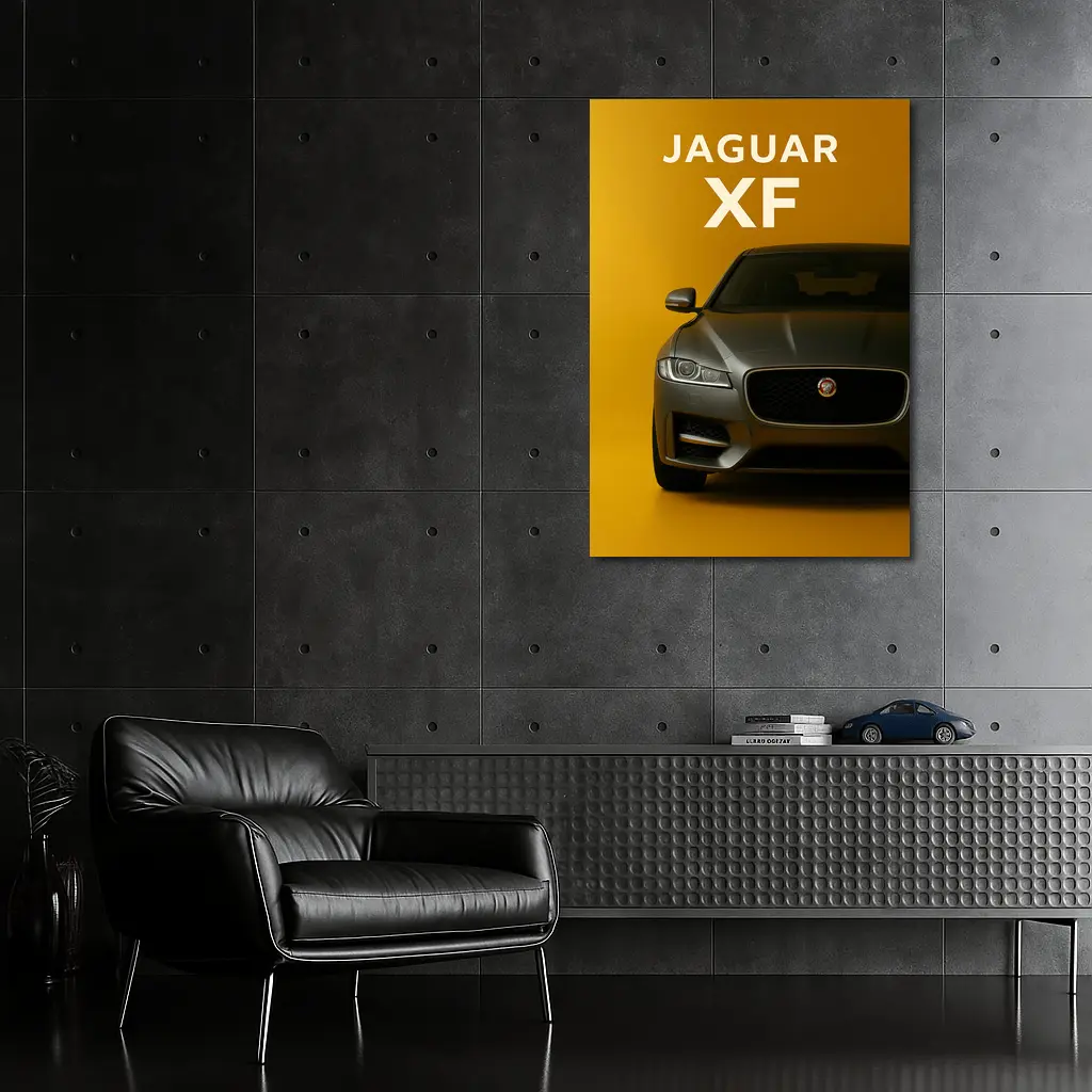 Jaguar XF Sedan Front View Yellow Background – Wall Art