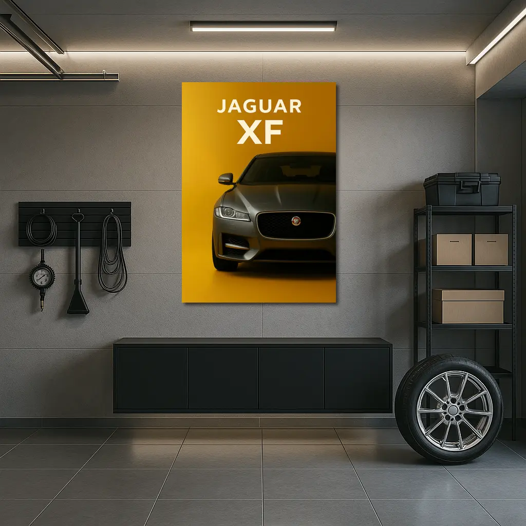 Jaguar XF Sedan Front View Yellow Background – Wall Art