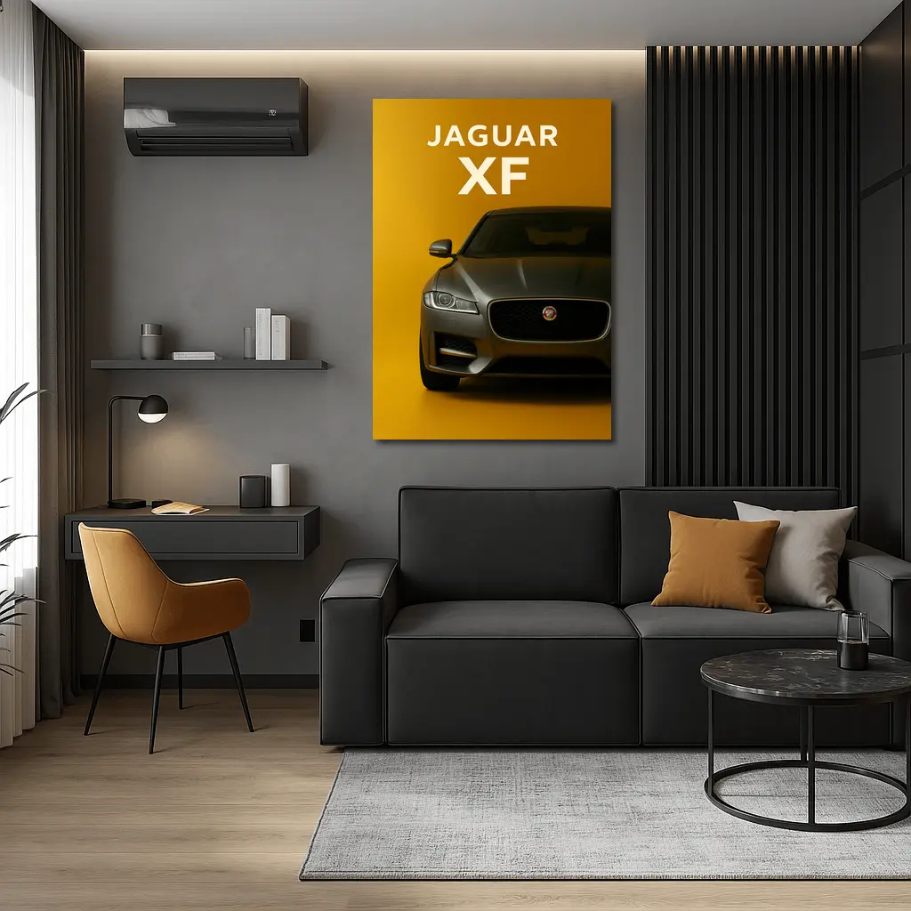 Jaguar XF Sedan Front View Yellow Background – Wall Art