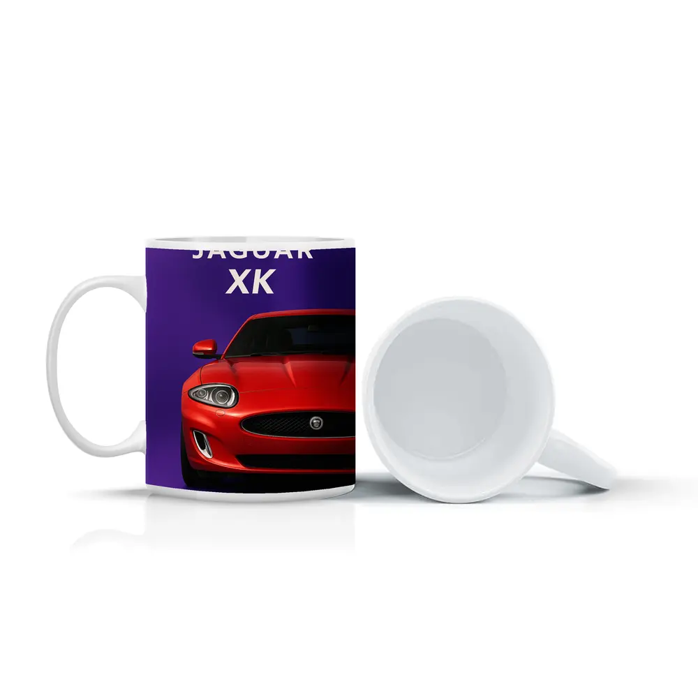 Jaguar XK Red Car Purple Background – Mugs