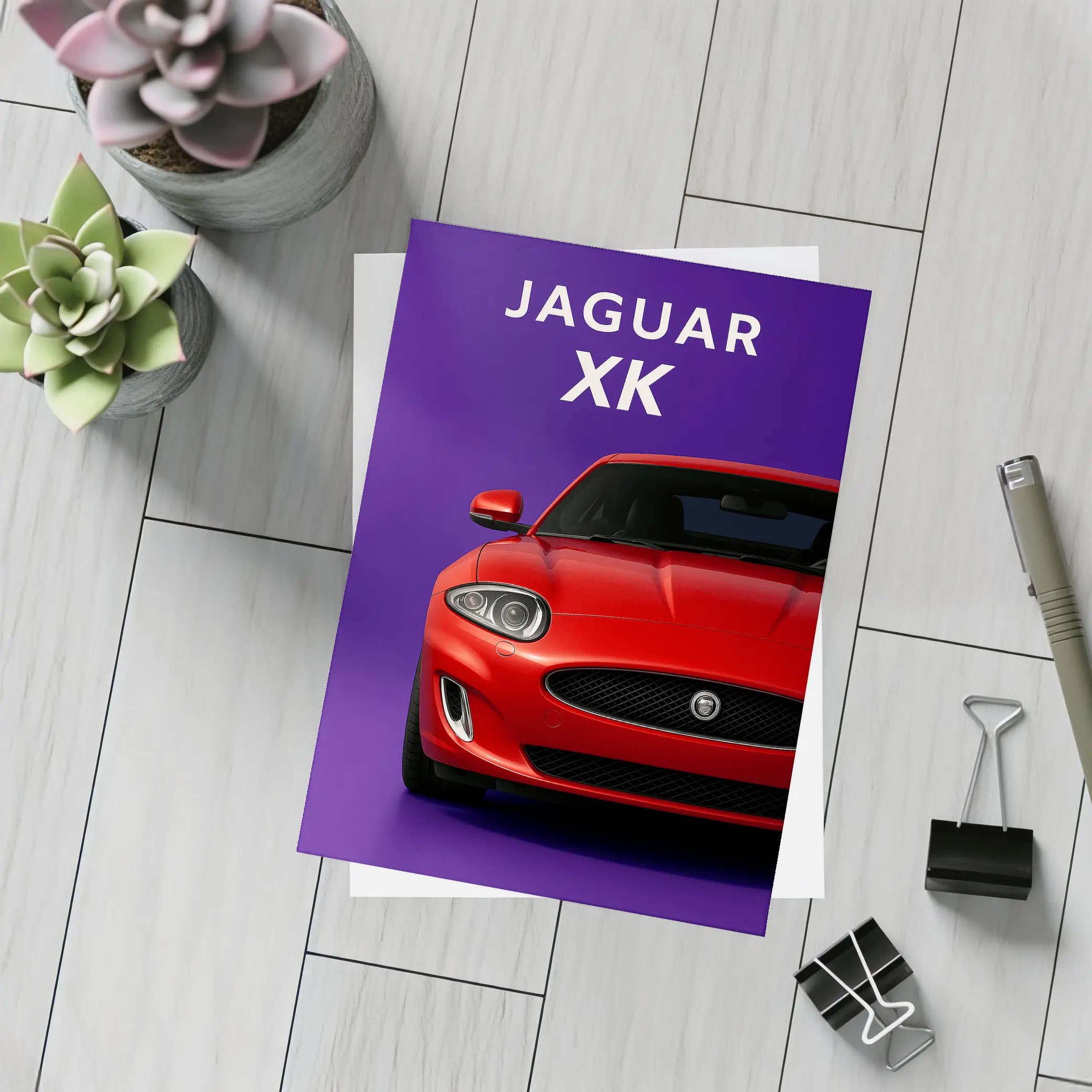 Jaguar XK Red Car Purple Background – Postcards
