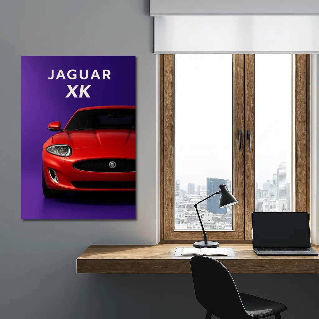 Jaguar XK Red Car Purple Background – Wall Art