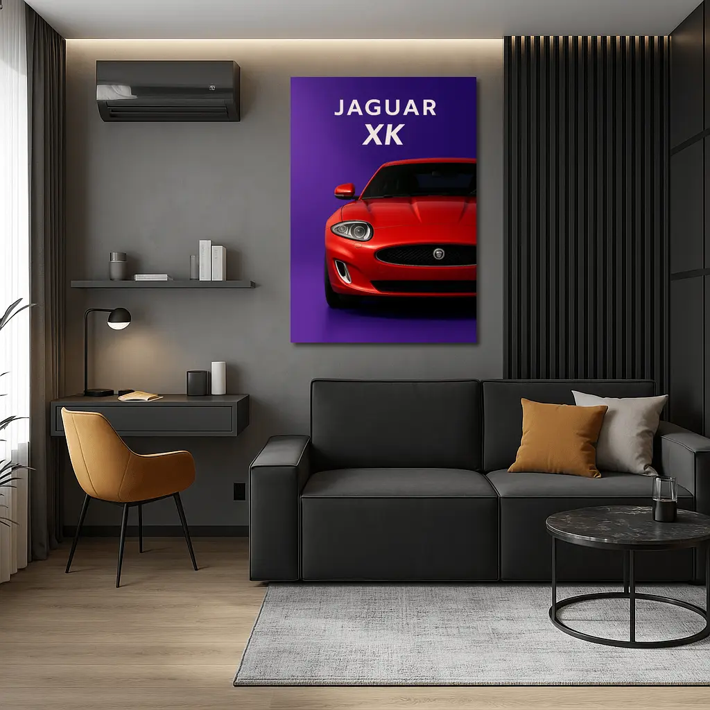 Jaguar XK Red Car Purple Background – Wall Art