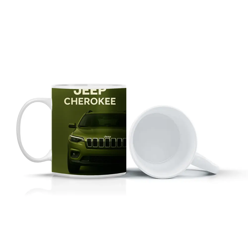Jeep Cherokee SUV Olive Green Background – Mugs