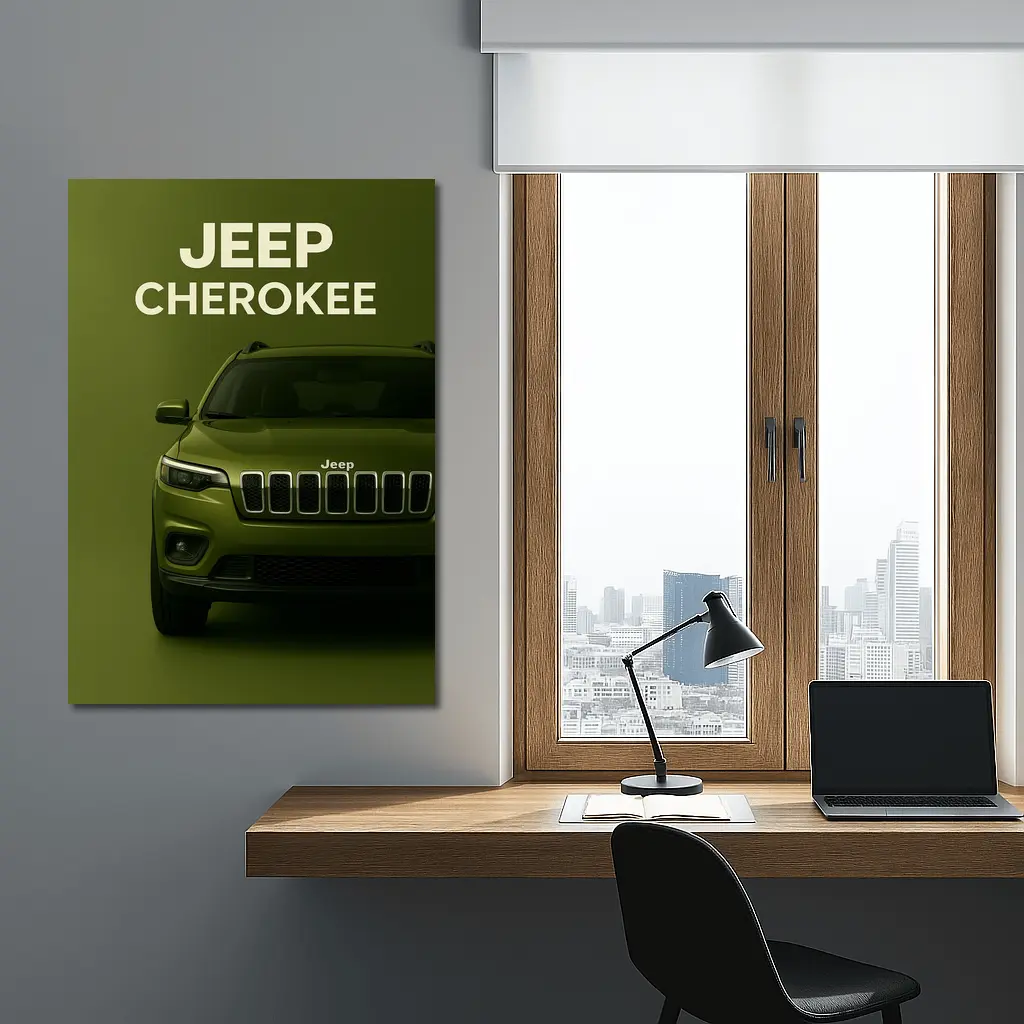 Jeep Cherokee SUV Olive Green Background – Wall Art