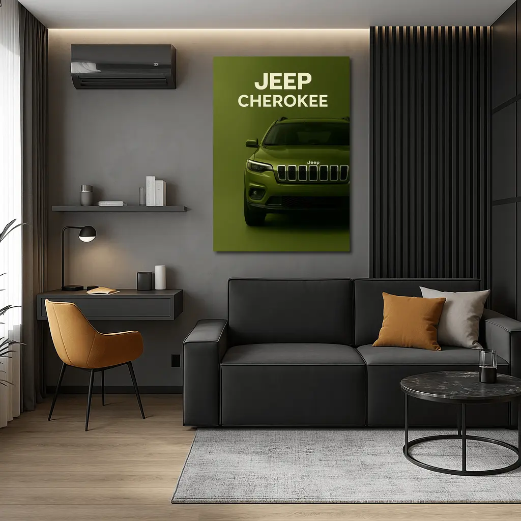 Jeep Cherokee SUV Olive Green Background – Wall Art