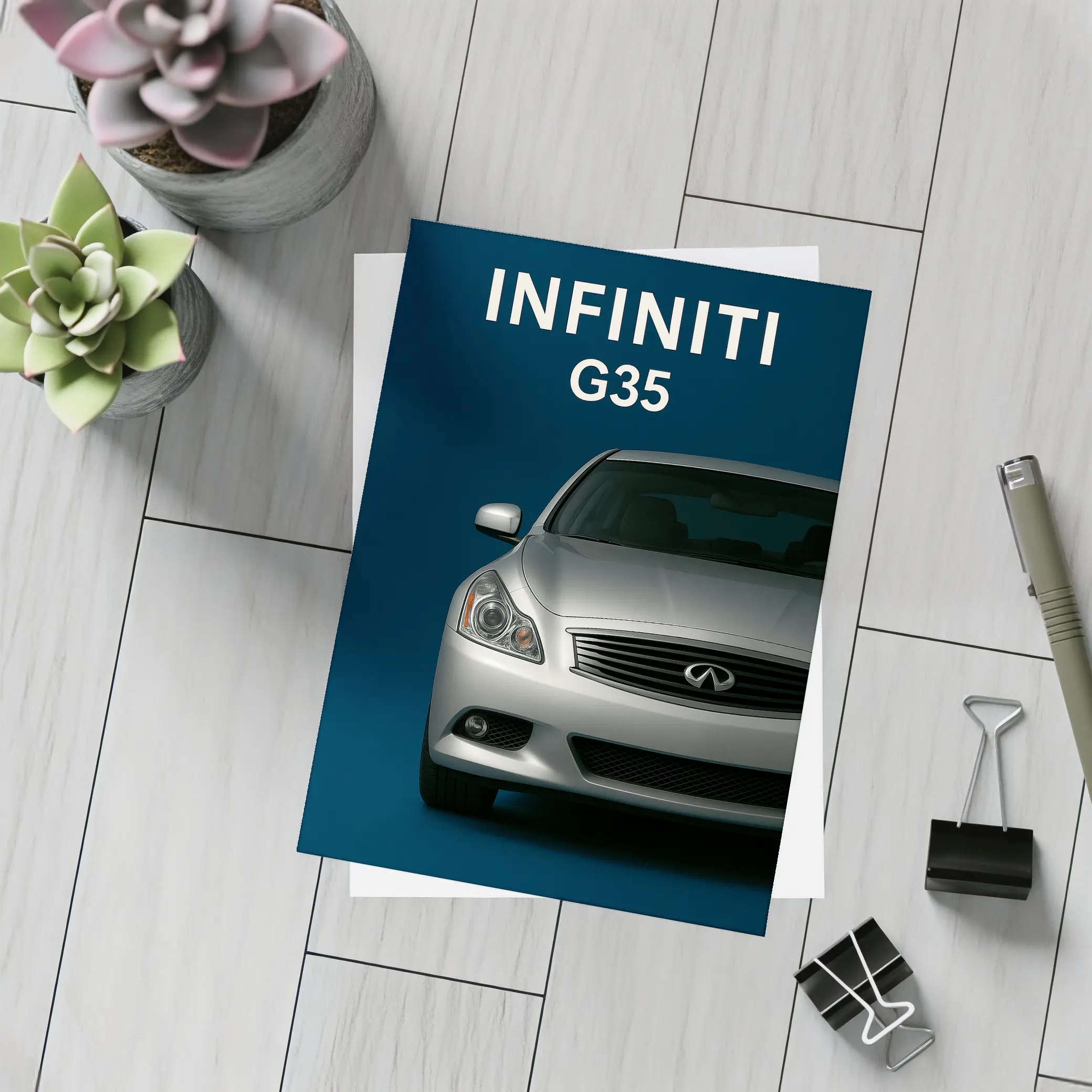 Infiniti G35 Silver Front View Dark Blue – Postcards