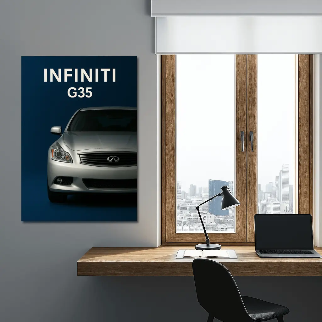 Infiniti G35 Silver Front View Dark Blue – Wall Art