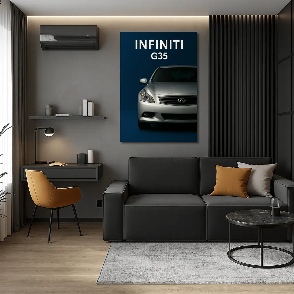 Infiniti G35 Silver Front View Dark Blue – Wall Art