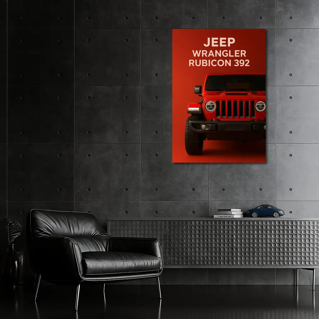Jeep Wrangler Rubicon Front View Red Background – Wall Art