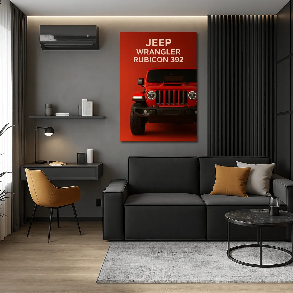 Jeep Wrangler Rubicon Front View Red Background – Wall Art