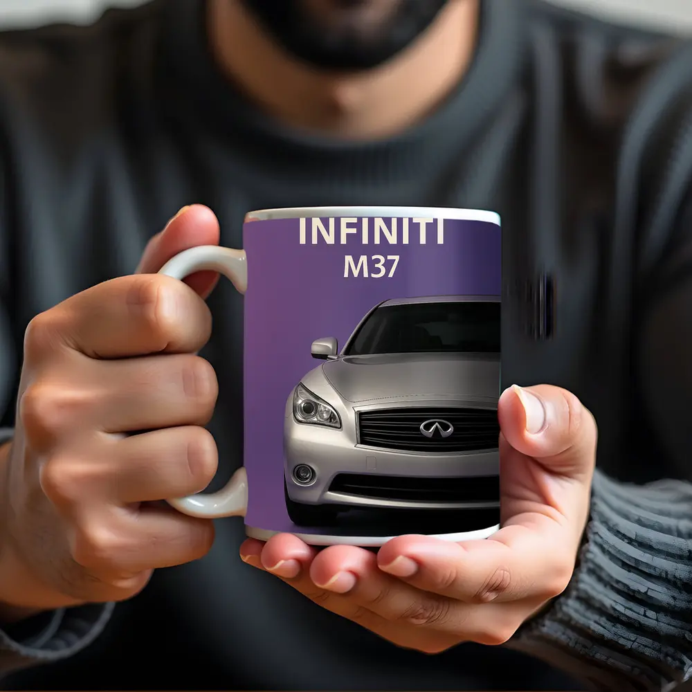 Infiniti M37 Silver Car Purple Background – Mugs