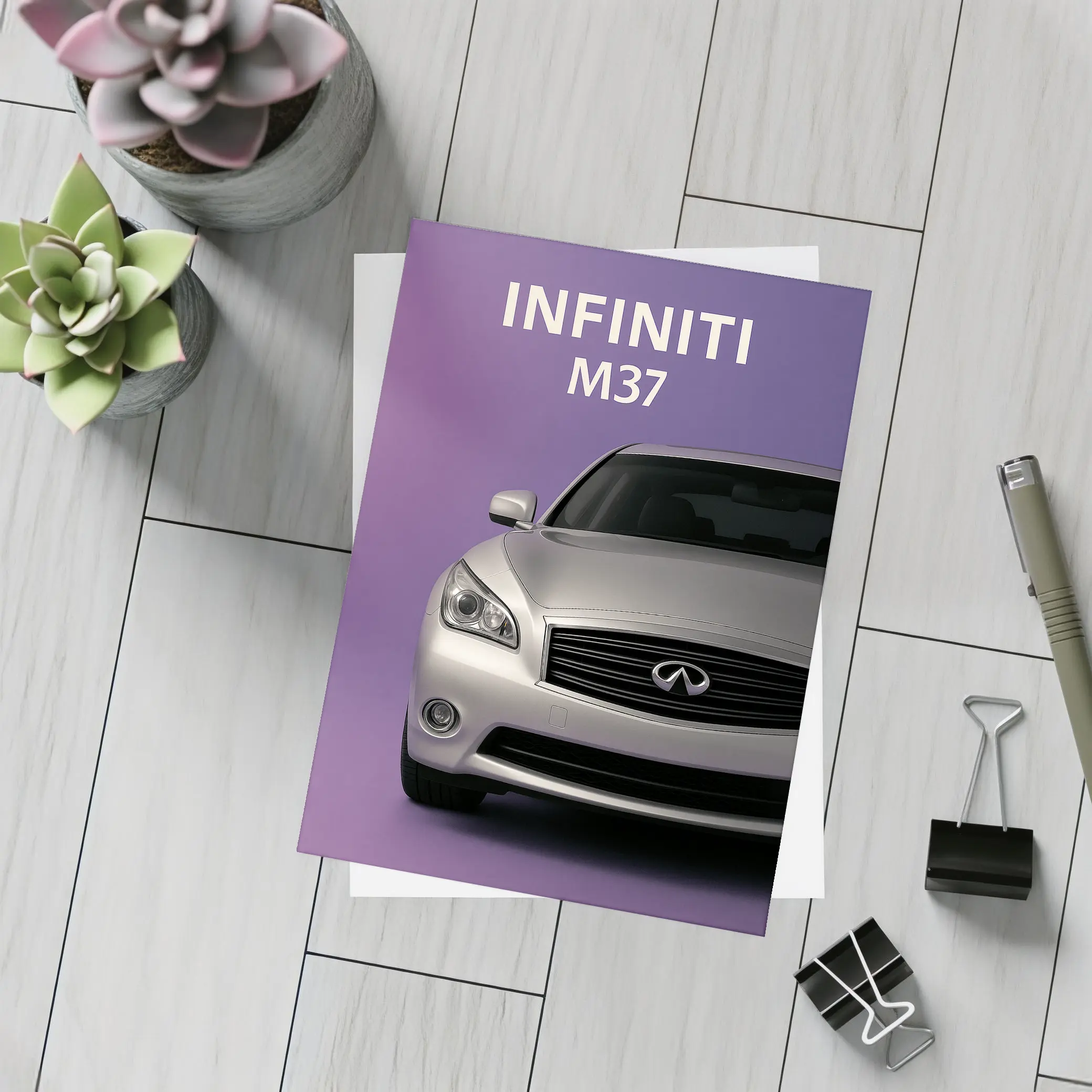 Infiniti M37 Silver Car Purple Background – Postcards