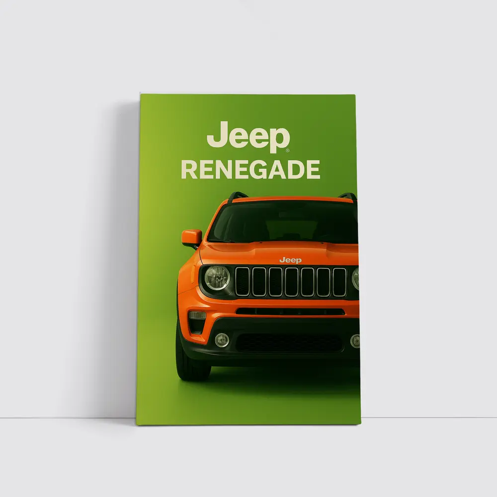 Jeep Renegade Orange Front View Green Background – Wall Art