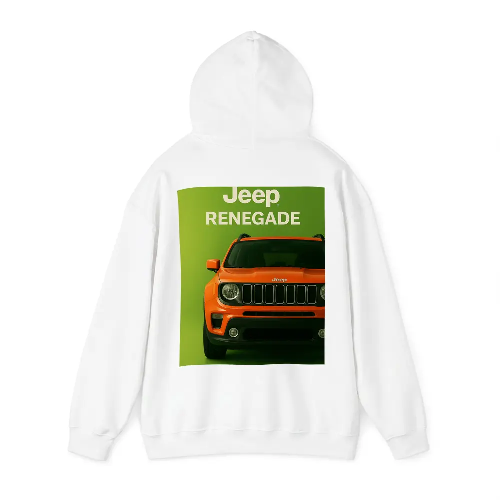 Jeep Renegade Orange Front View Green Background – Hoodies
