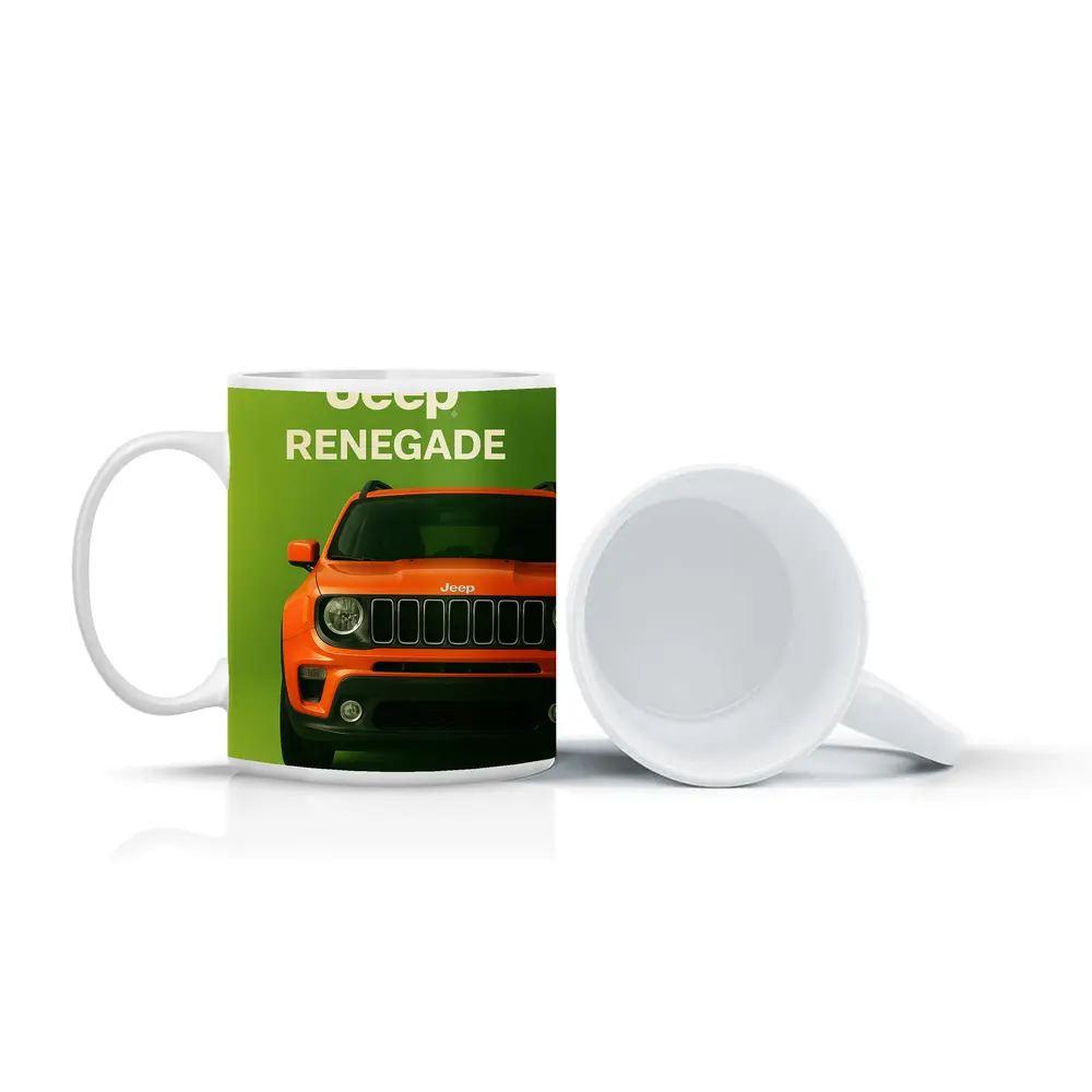 Jeep Renegade Orange Front View Green Background – Mugs