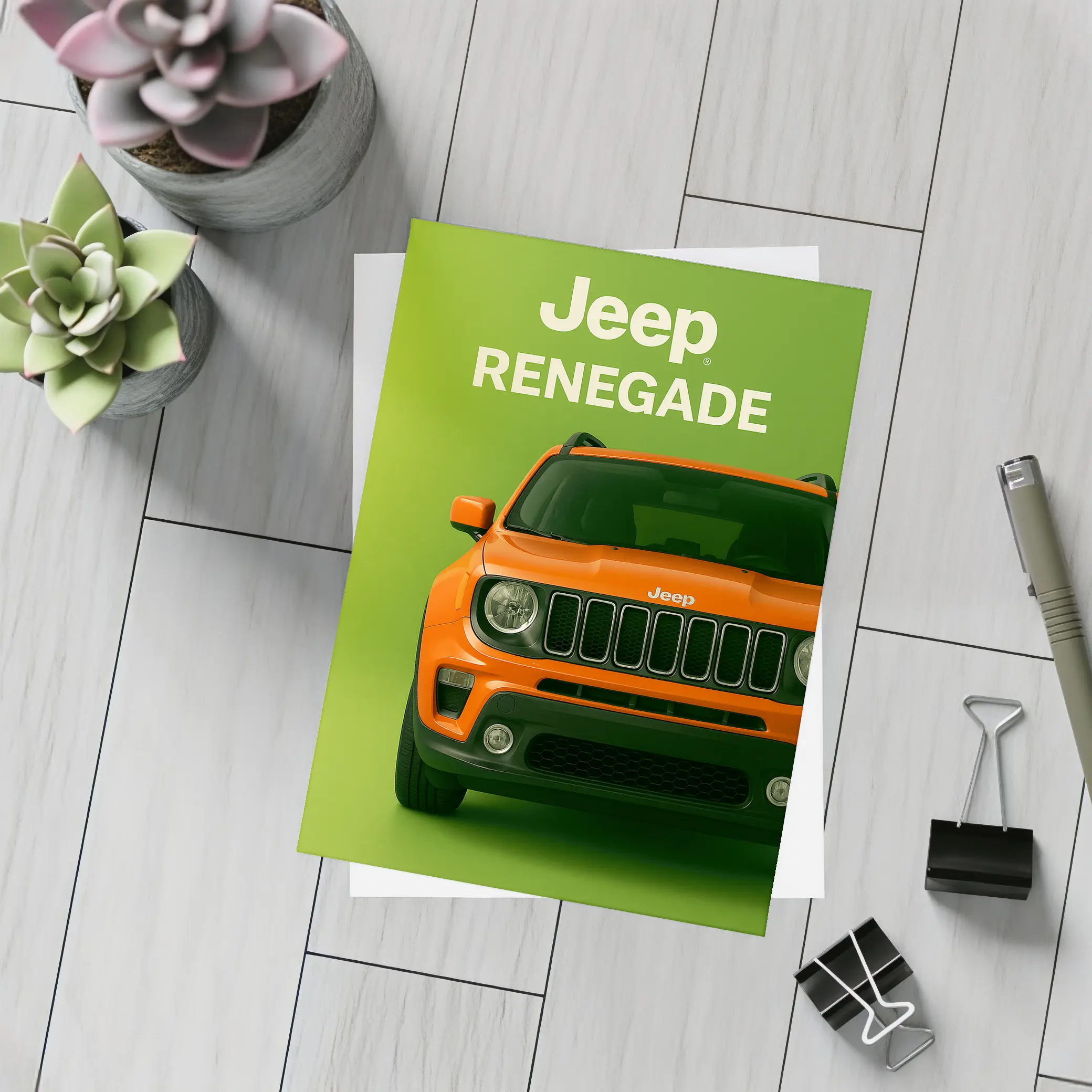 Jeep Renegade Orange Front View Green Background – Postcards