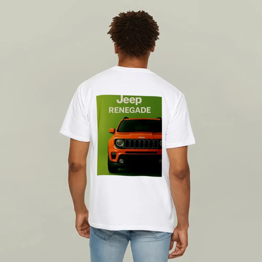 Jeep Renegade Orange Front View Green Background – T-Shirts