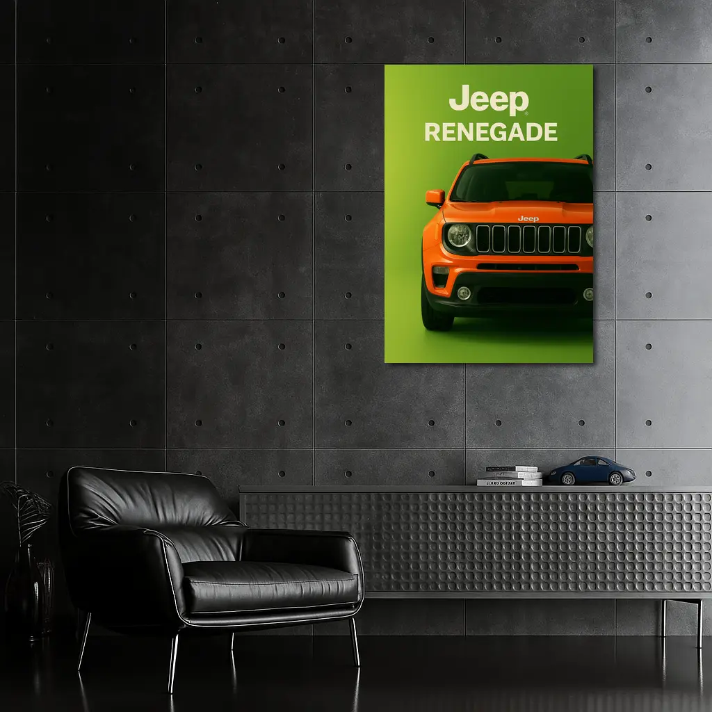 Jeep Renegade Orange Front View Green Background – Wall Art