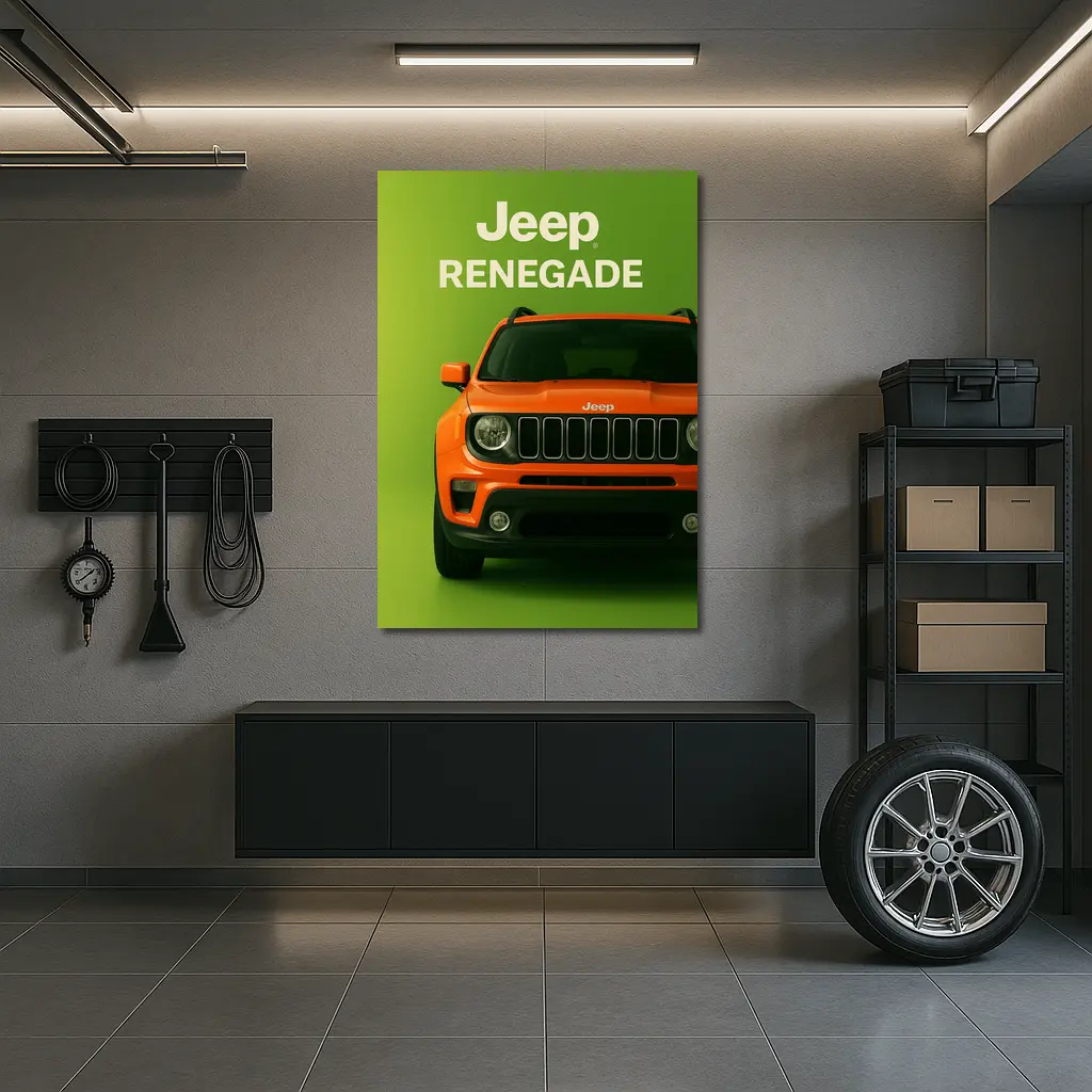 Jeep Renegade Orange Front View Green Background – Wall Art
