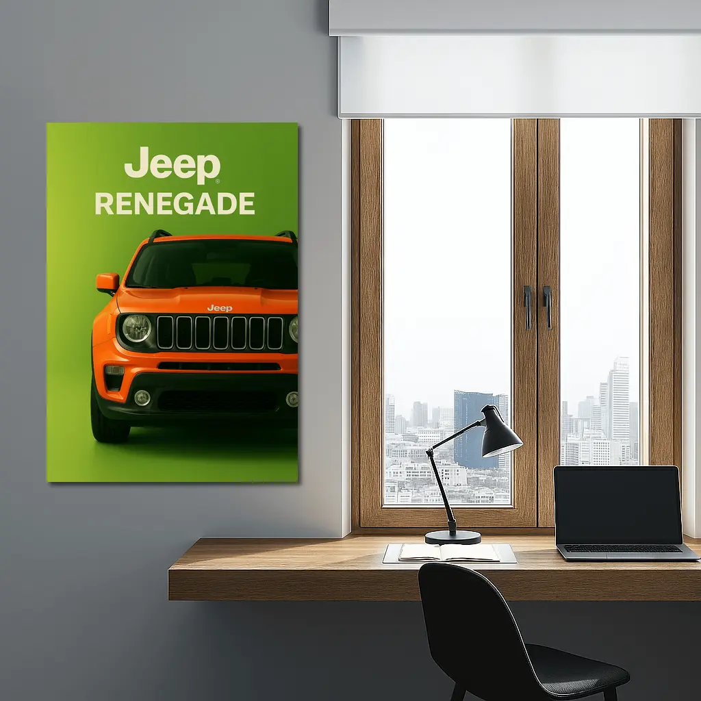 Jeep Renegade Orange Front View Green Background – Wall Art