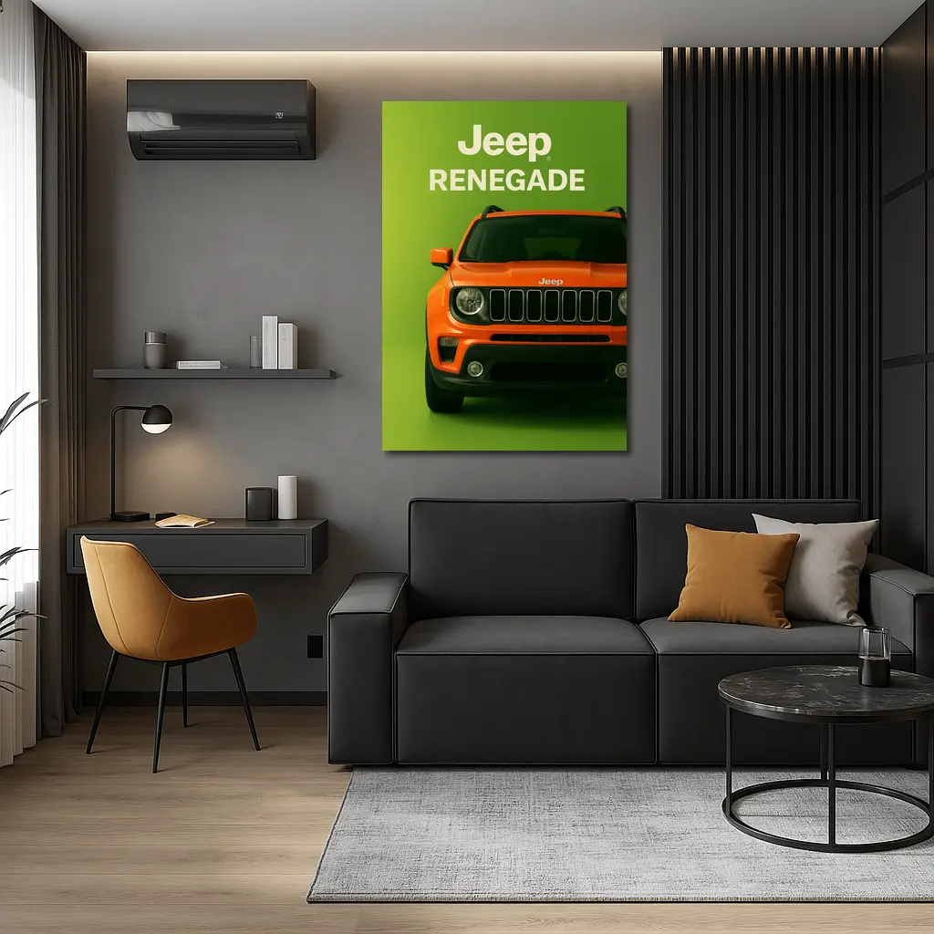 Jeep Renegade Orange Front View Green Background – Wall Art