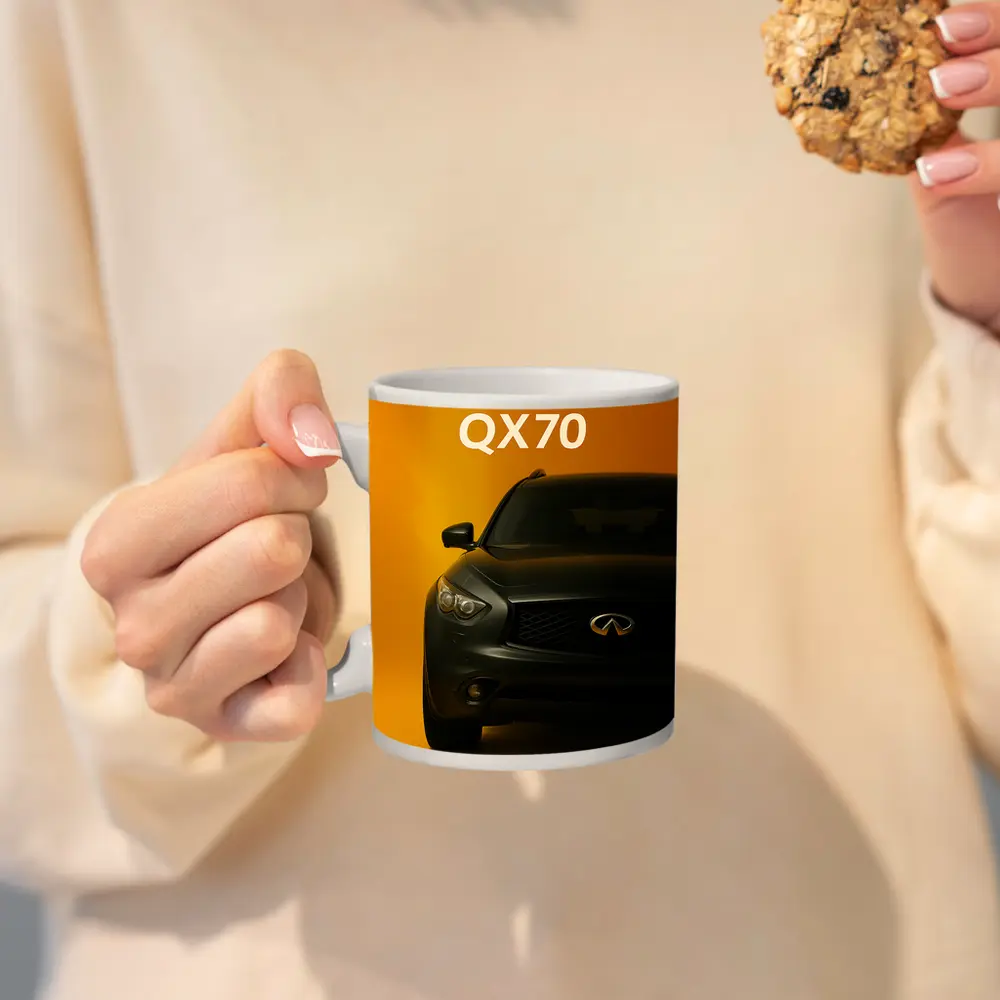 Infiniti QX70 Dark SUV Yellow Background – Mugs