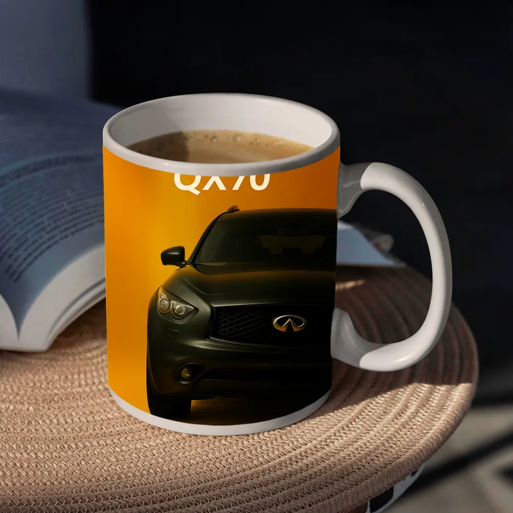 Infiniti QX70 Dark SUV Yellow Background – Mugs