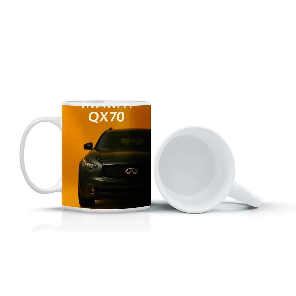 Infiniti QX70 Dark SUV Yellow Background – Mugs