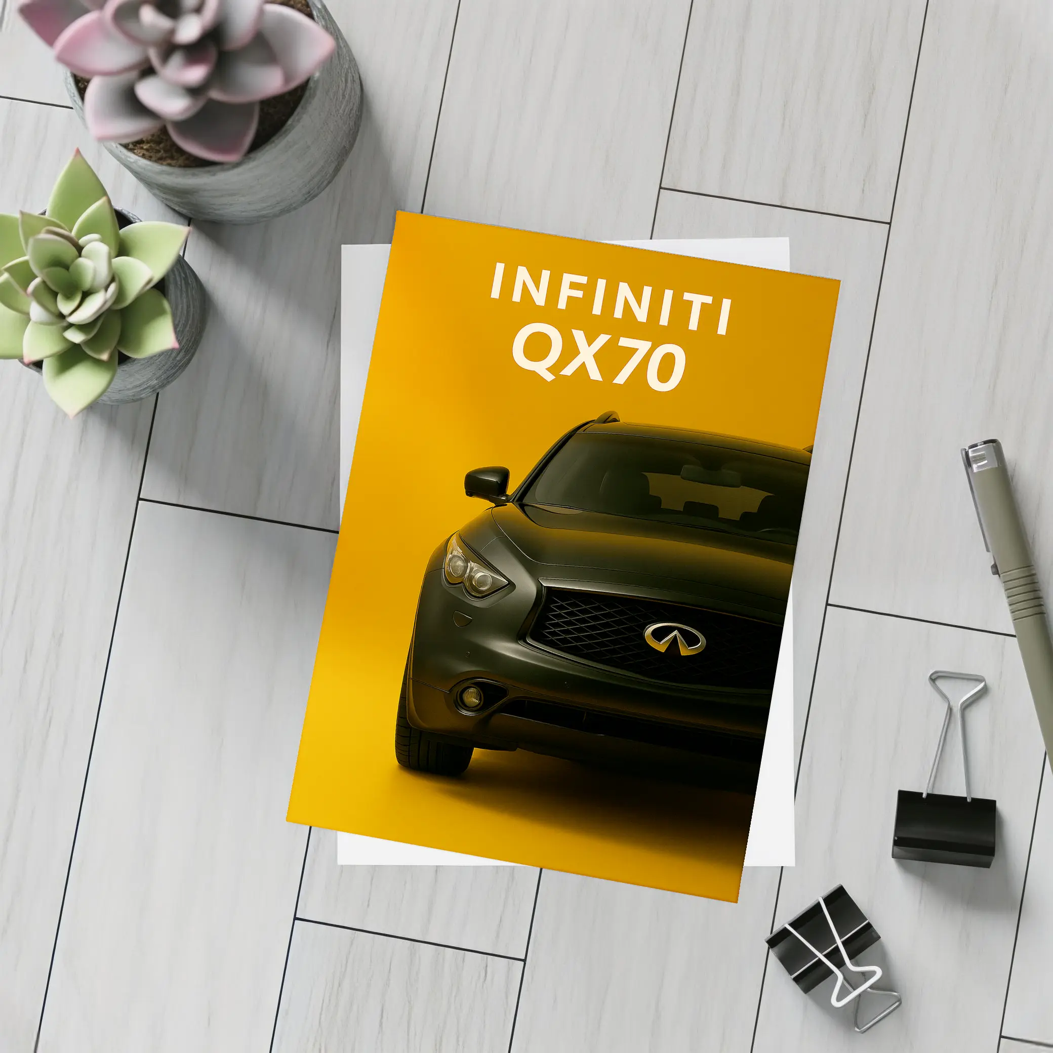 Infiniti QX70 Dark SUV Yellow Background – Postcards