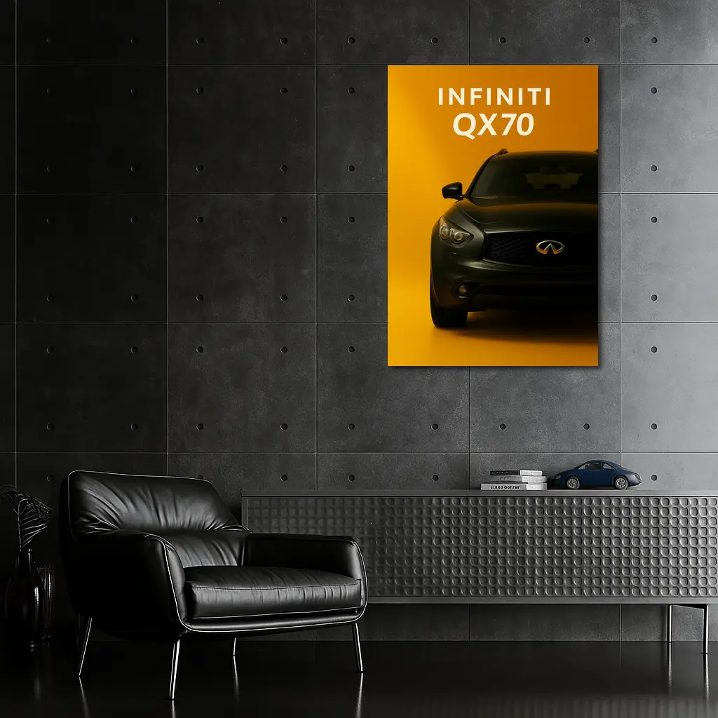 Infiniti QX70 Dark SUV Yellow Background – Wall Art