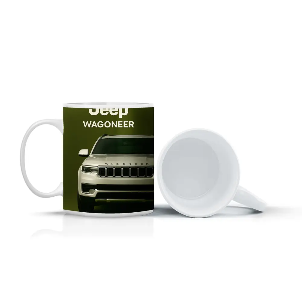 Jeep Wagoneer SUV on Olive Green Background – Mugs
