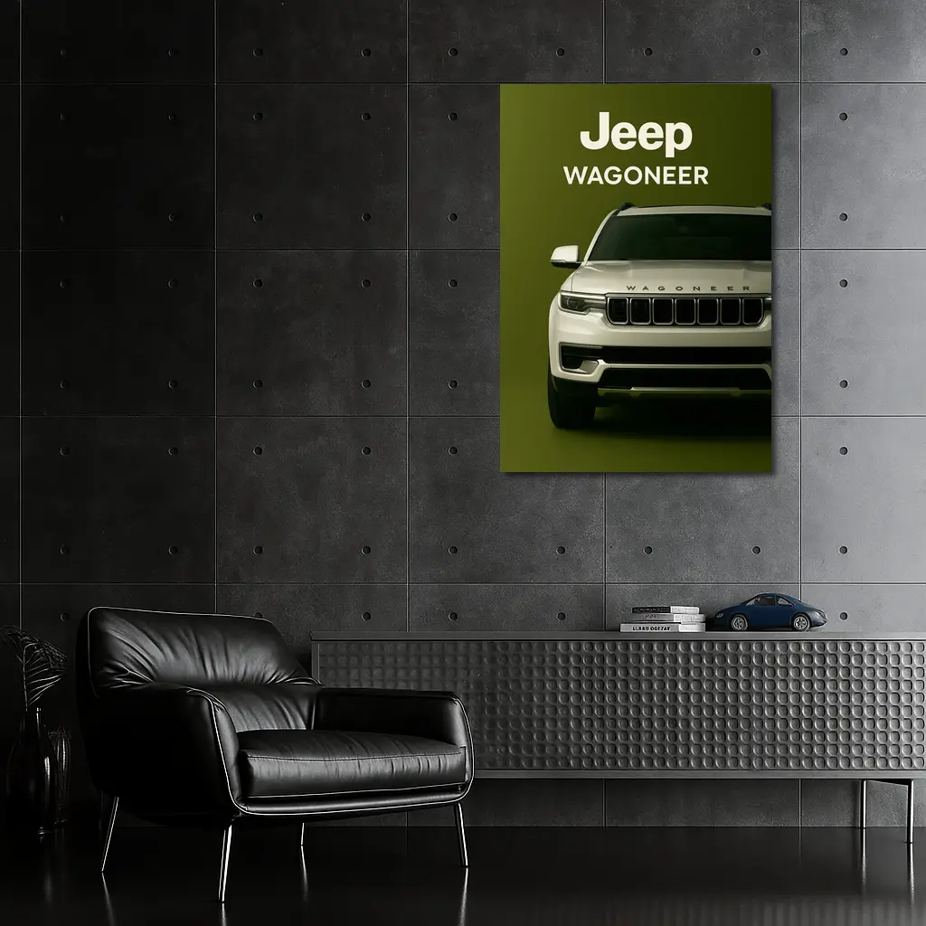 Jeep Wagoneer SUV on Olive Green Background – Wall Art