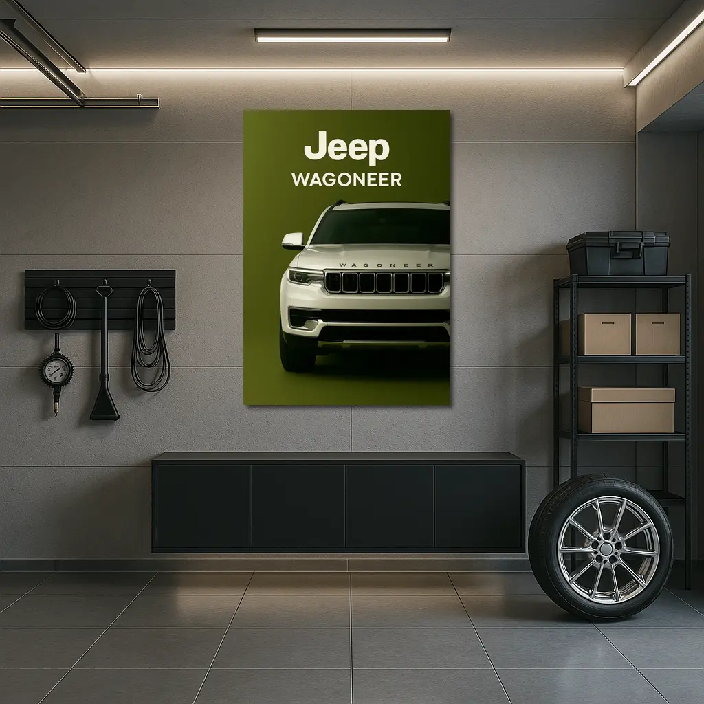 Jeep Wagoneer SUV on Olive Green Background – Wall Art