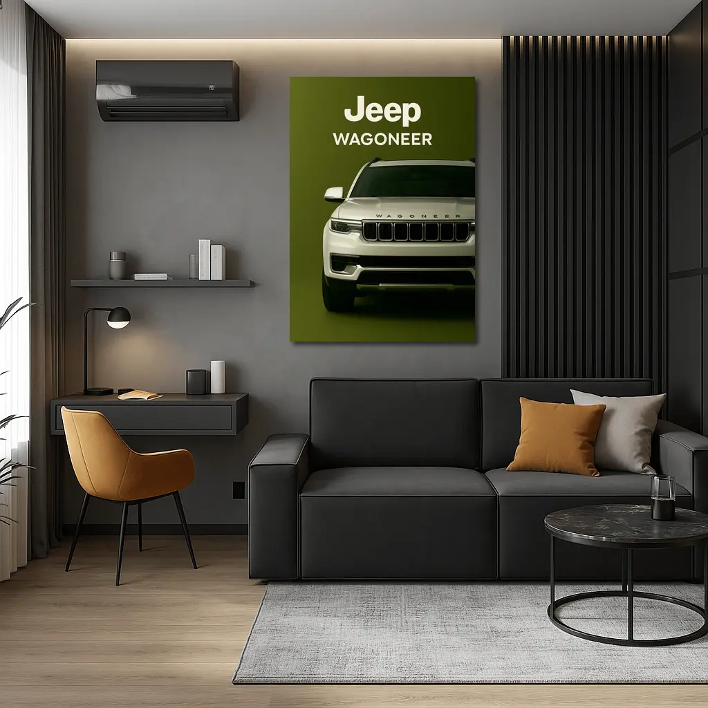 Jeep Wagoneer SUV on Olive Green Background – Wall Art